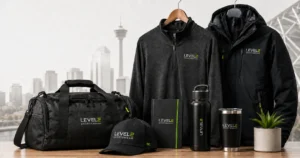 Level 2 branded merchandise including apparel, a bag, cap, drinkware and notebook
